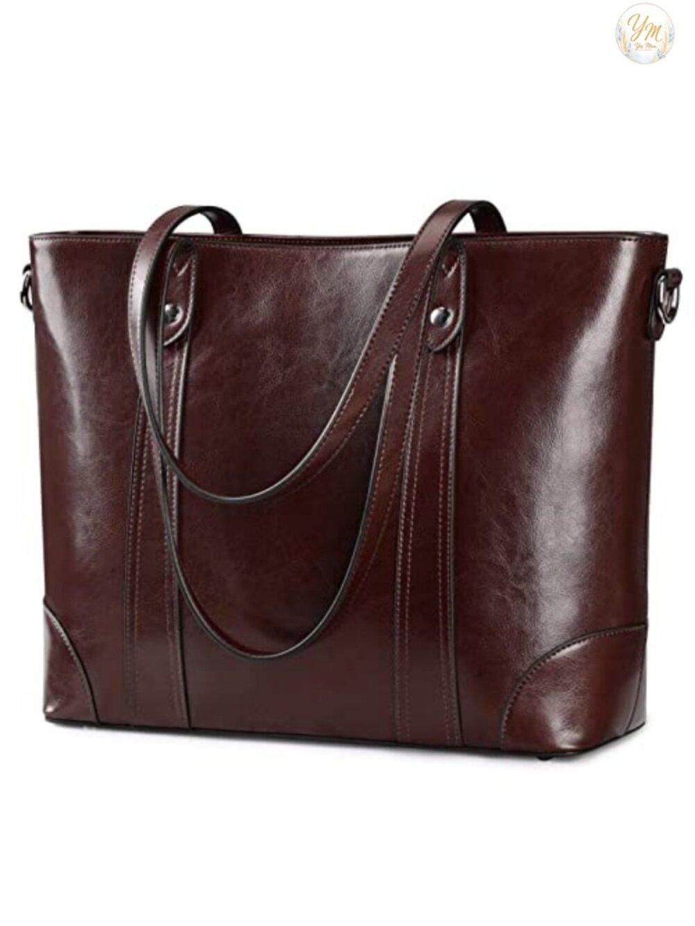 Genuine Leather Laptop Tote Bag Fits 14-15.6 Inch Convertible Shoulder Crossbody